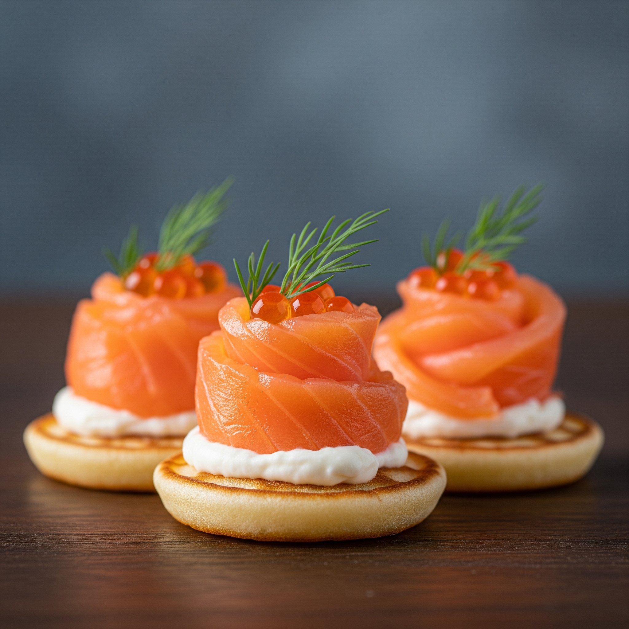 Blinis com salmão defumado e endro